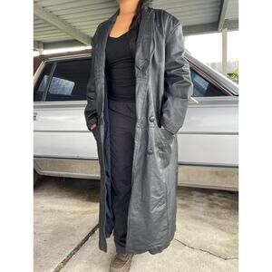 🔥Vintage G 111 100% Leather Double Breasted Long Coat Jacket Size Large